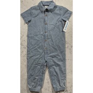 NWT Carter's Baby Boys Chambray Jumpsuit 24 Months Blue Denim Snap Romper